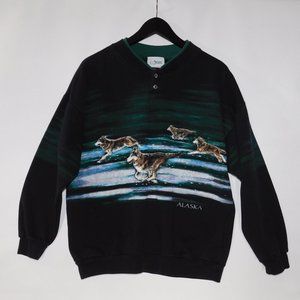Vintage Original 1980s ALASKA Wolves Wolfpack Artisans Designs Sweatshirt Size L